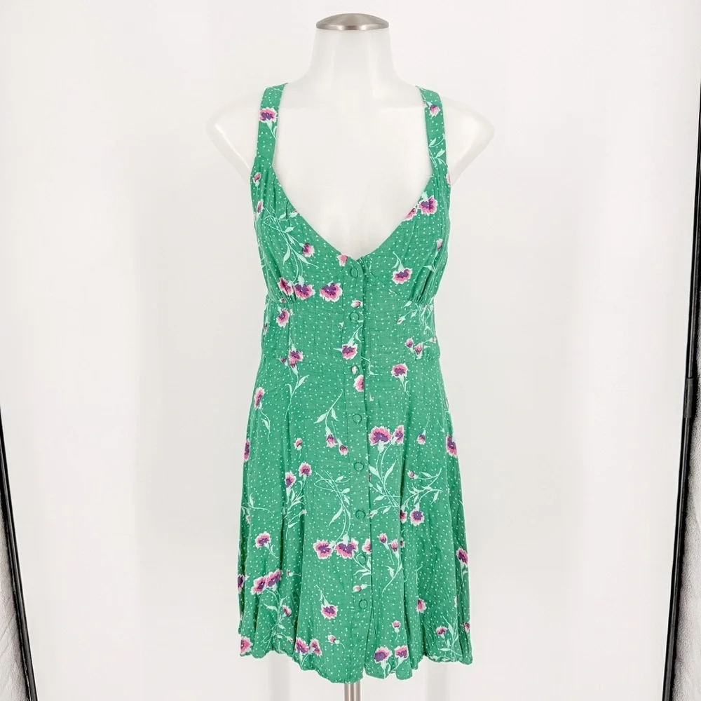 Free People Teal and Pink Floral Mini Dress